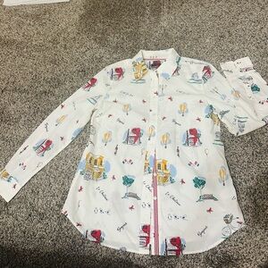 NWT-Talbots Paris Print Collared Shirt with Paris Accents Size Small